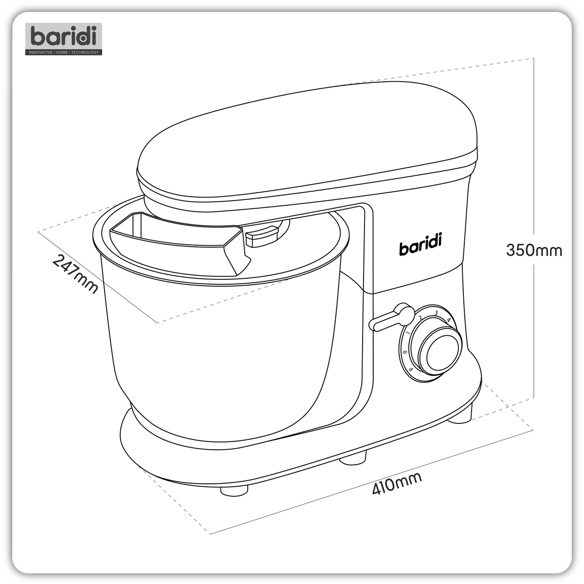 Baridi Stand Mixer with Accessories, 8L Capacity, 1800W, Black (DH174)