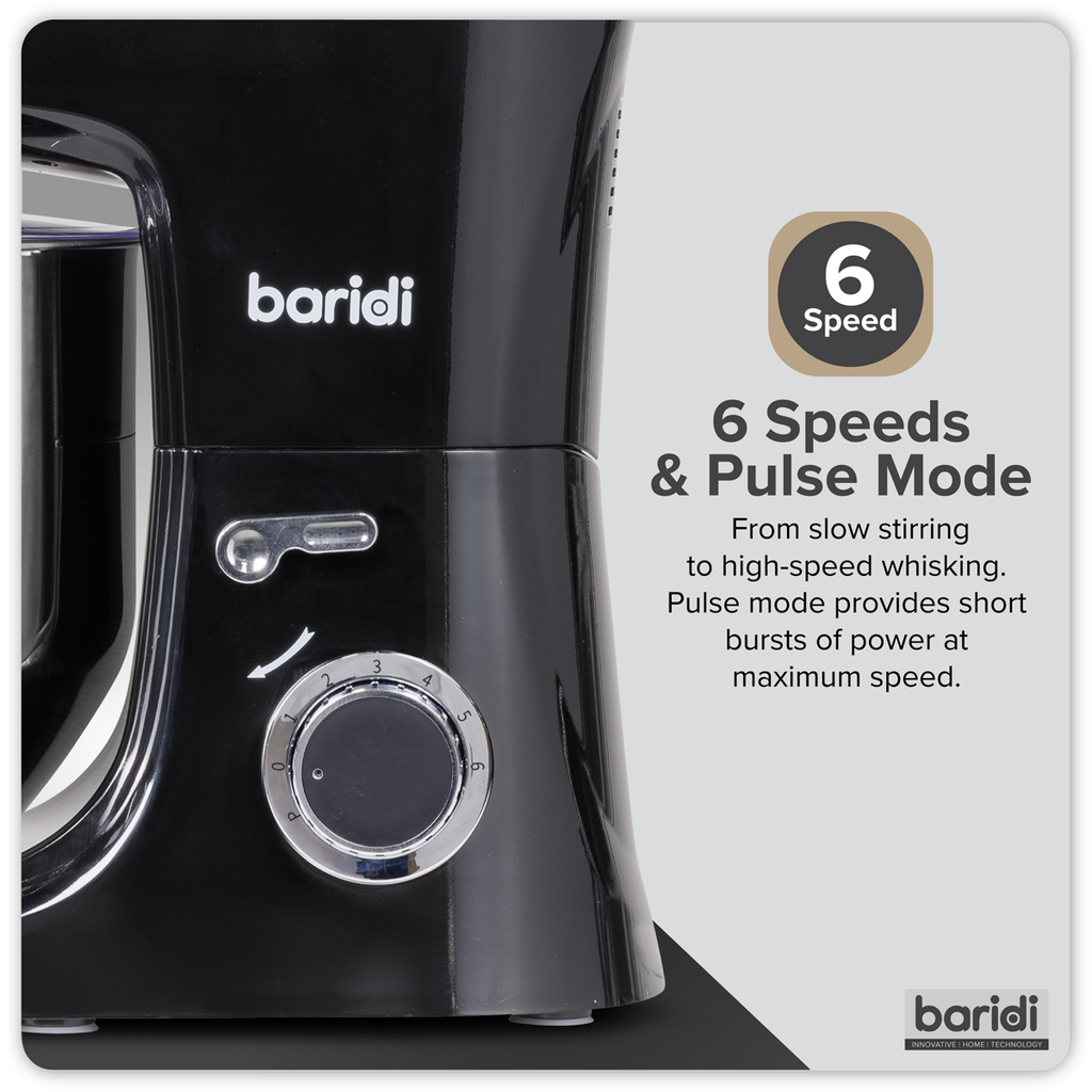 Baridi Stand Mixer with Accessories, 8L Capacity, 1800W, Black (DH174)