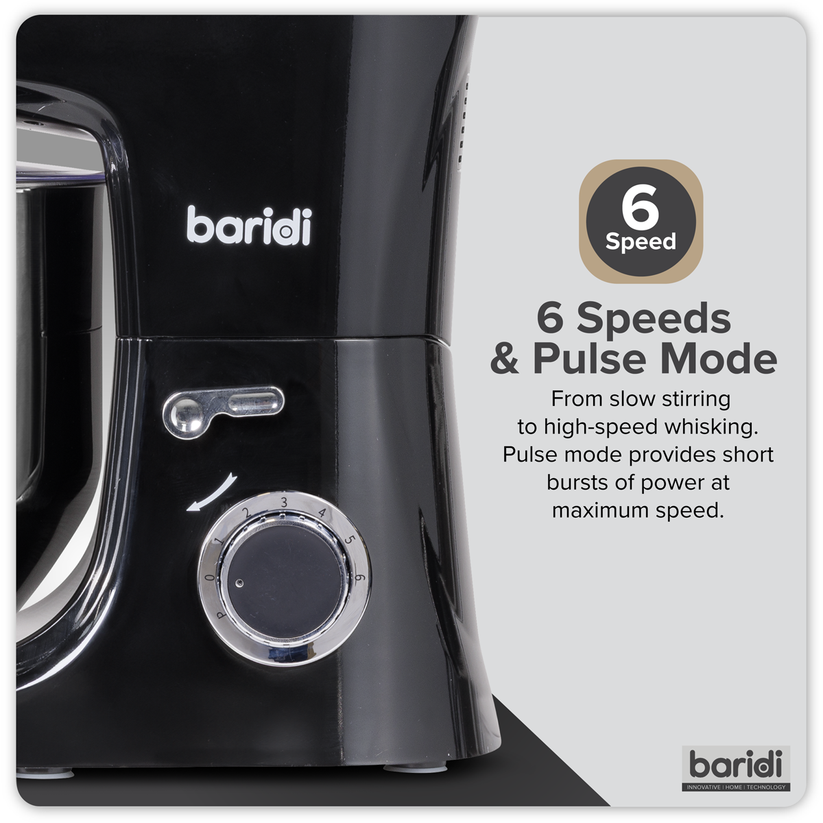 Baridi Stand Mixer with Accessories, 8L Capacity, 1800W, Black (DH174)