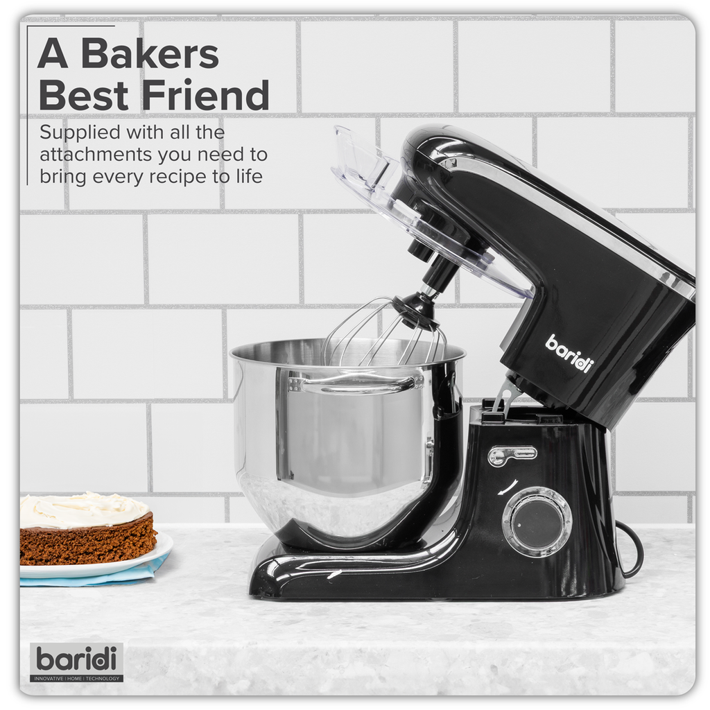 Baridi Stand Mixer with Accessories, 8L Capacity, 1800W, Black (DH174)
