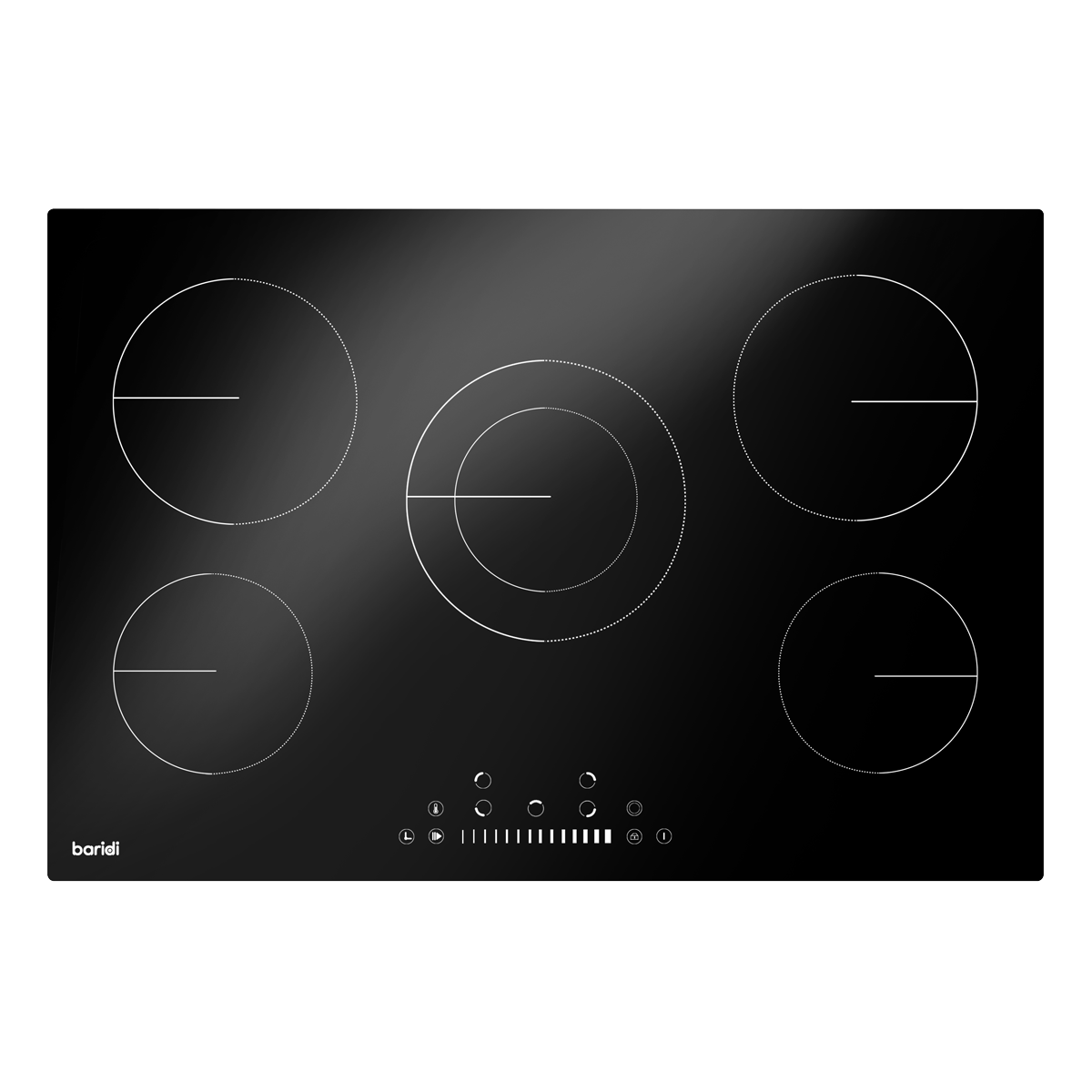 Baridi Built-in Ceramic Hob 77cm, 5 Cooking Zones, Black (DH175) (Factory Refurbished A)