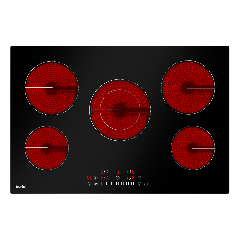 Baridi Built-in Ceramic Hob 77cm, 5 Cooking Zones, Black (DH175) (Factory Refurbished A)