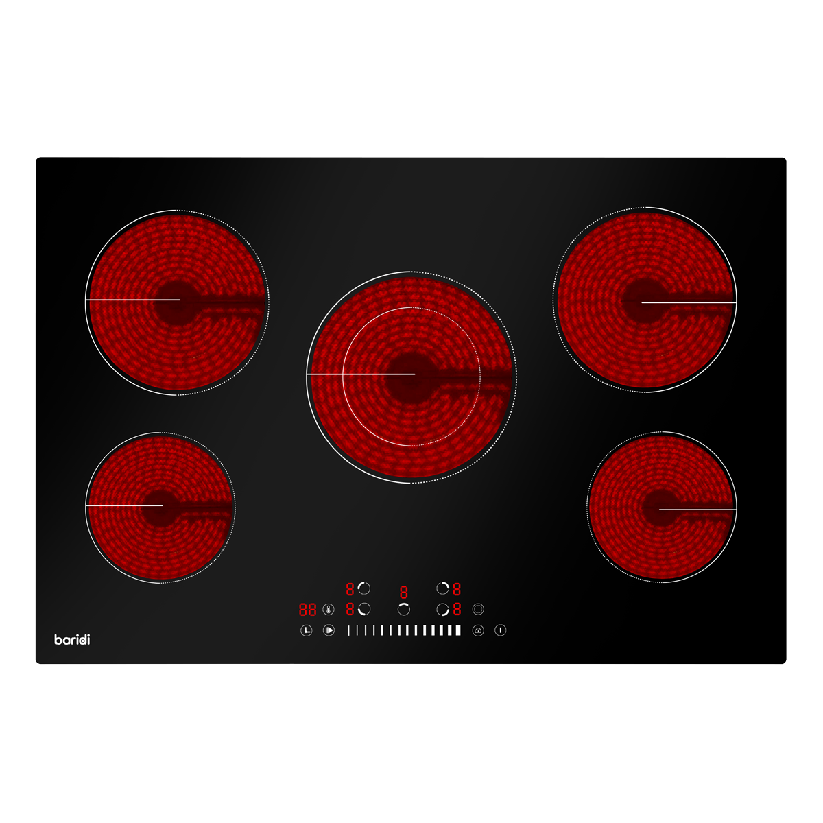 Baridi Built-in Ceramic Hob 77cm, 5 Cooking Zones, Black (DH175) (Factory Refurbished A)