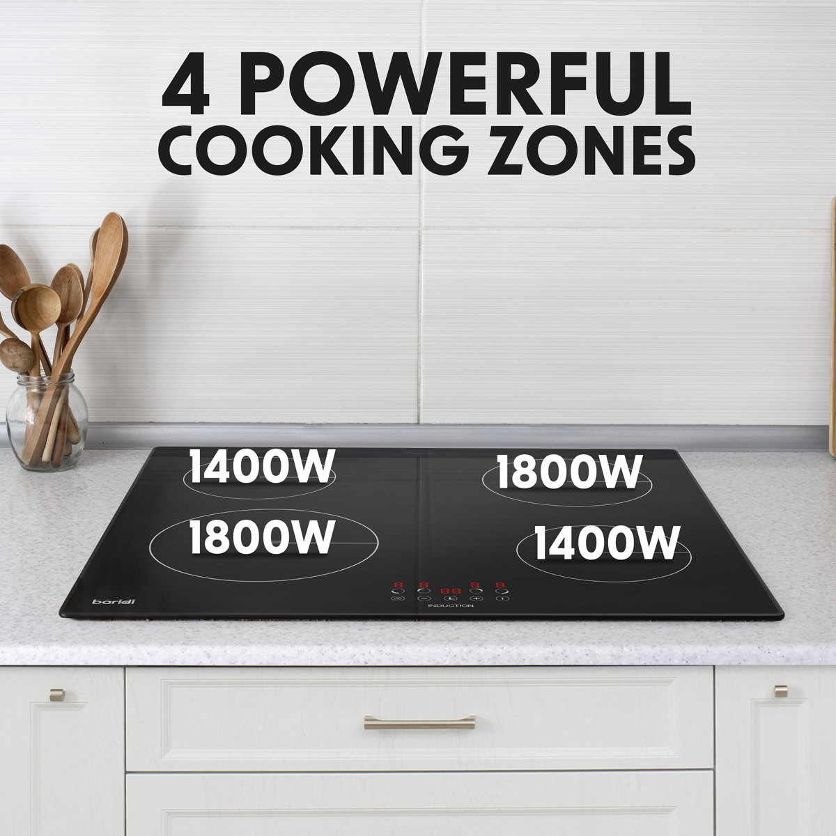 Baridi Built-in Induction Hob 60cm, 4 Cooking Zones, Black (DH176)