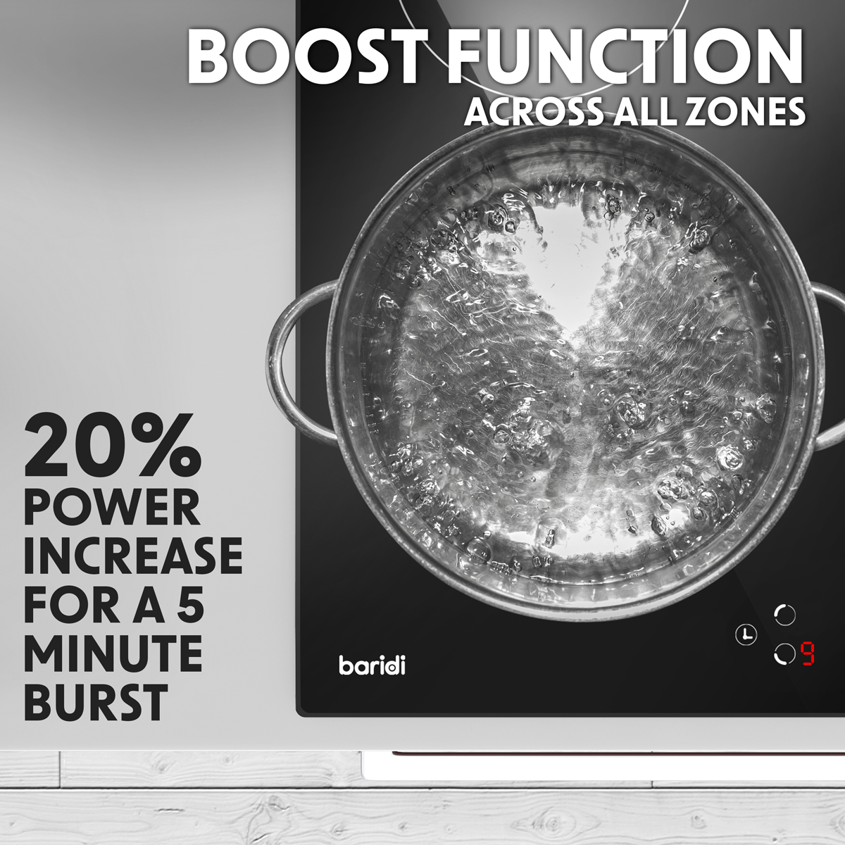 Baridi Built-in Induction Hob 60cm, 4 Cooking Zones, Black (DH177) (Factory Refurbished B)