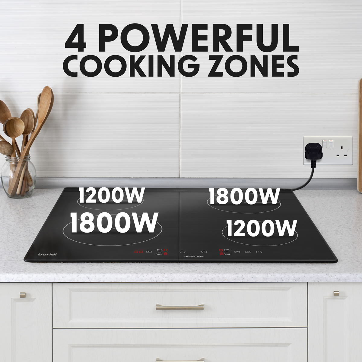 Baridi Built-in Induction Hob 60cm, 4 Cooking Zones, Black (DH177)