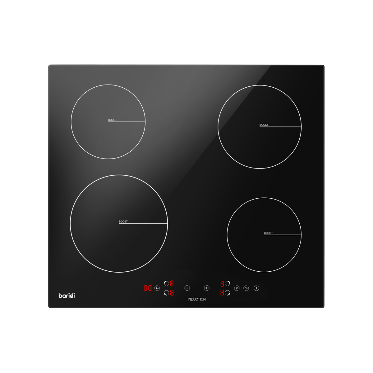 Baridi Built-in Induction Hob 60cm, 4 Cooking Zones, Black (DH177)