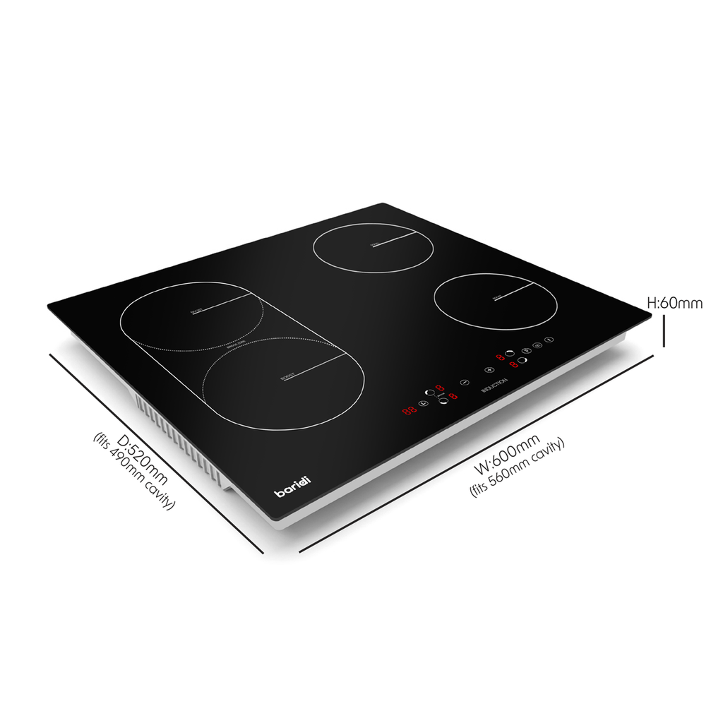 Baridi Built-in Bridge Zone Induction Hob 60cm, 4 Cooking Zones, Black (DH178)