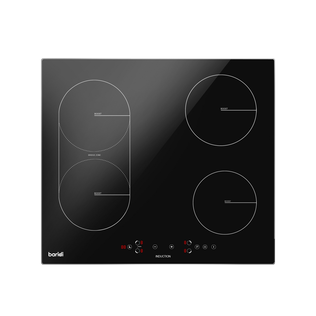 Baridi Built-in Bridge Zone Induction Hob 60cm, 4 Cooking Zones, Black (DH178)
