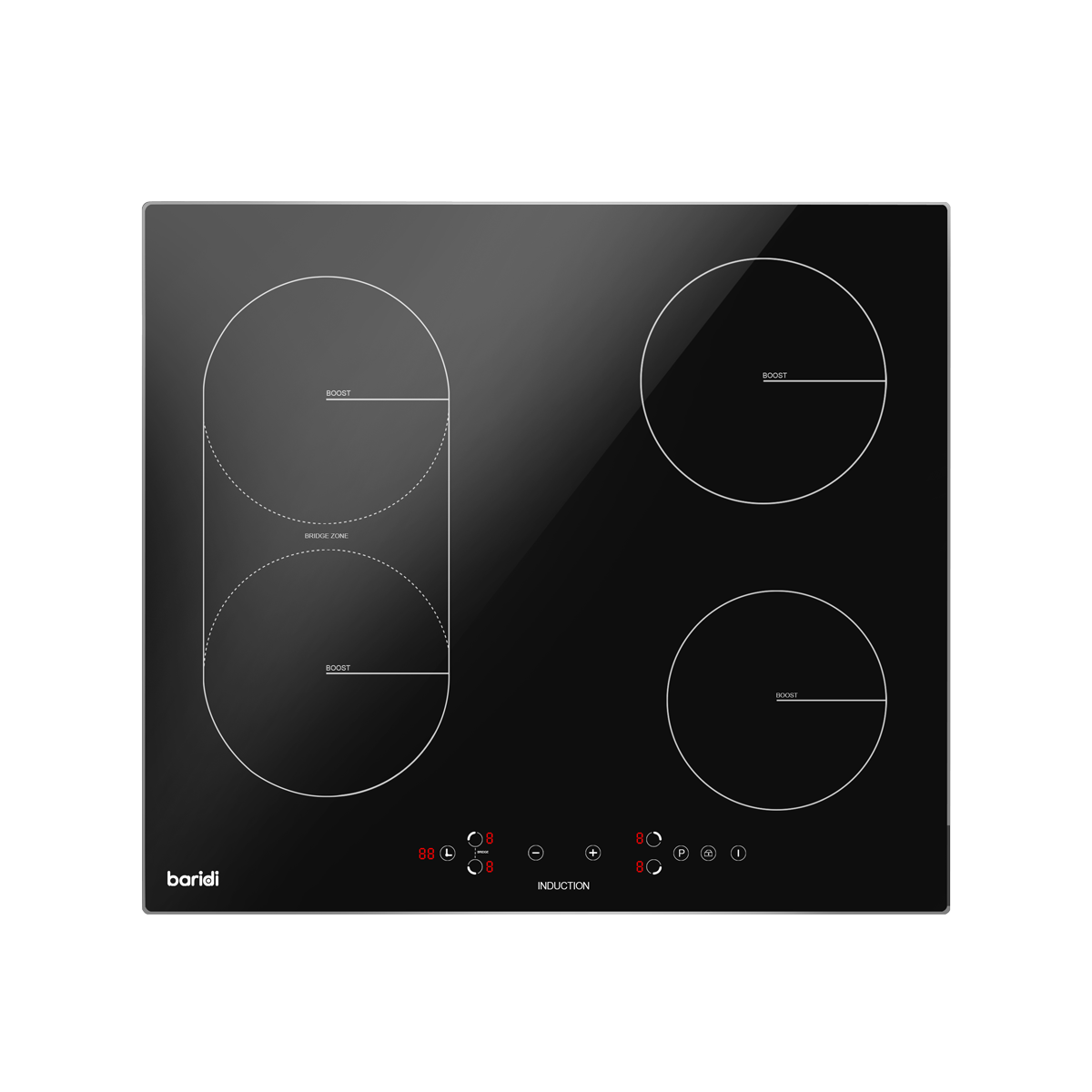 Baridi Built-in Bridge Zone Induction Hob 60cm, 4 Cooking Zones, Black (DH178)