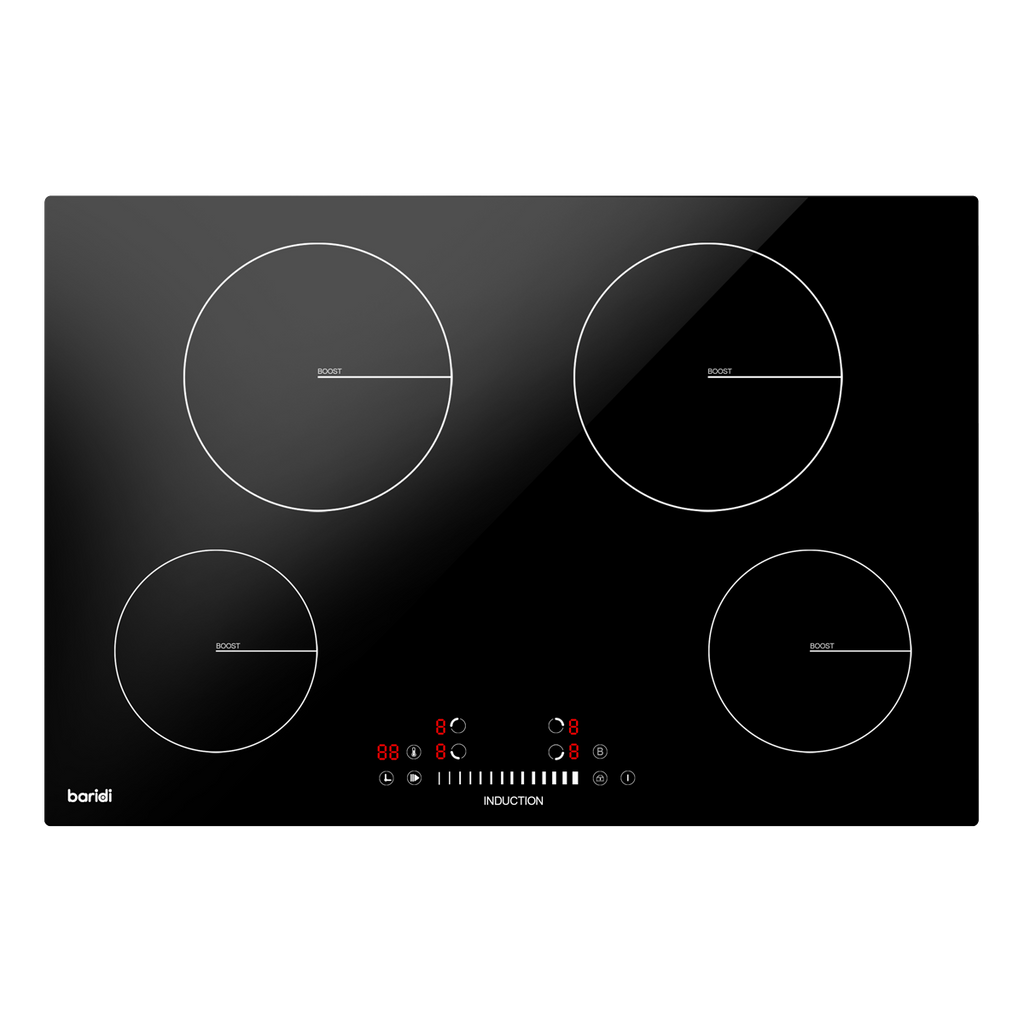 Baridi Built-in Induction Hob 77cm, 4 Cooking Zones, Black (DH179)