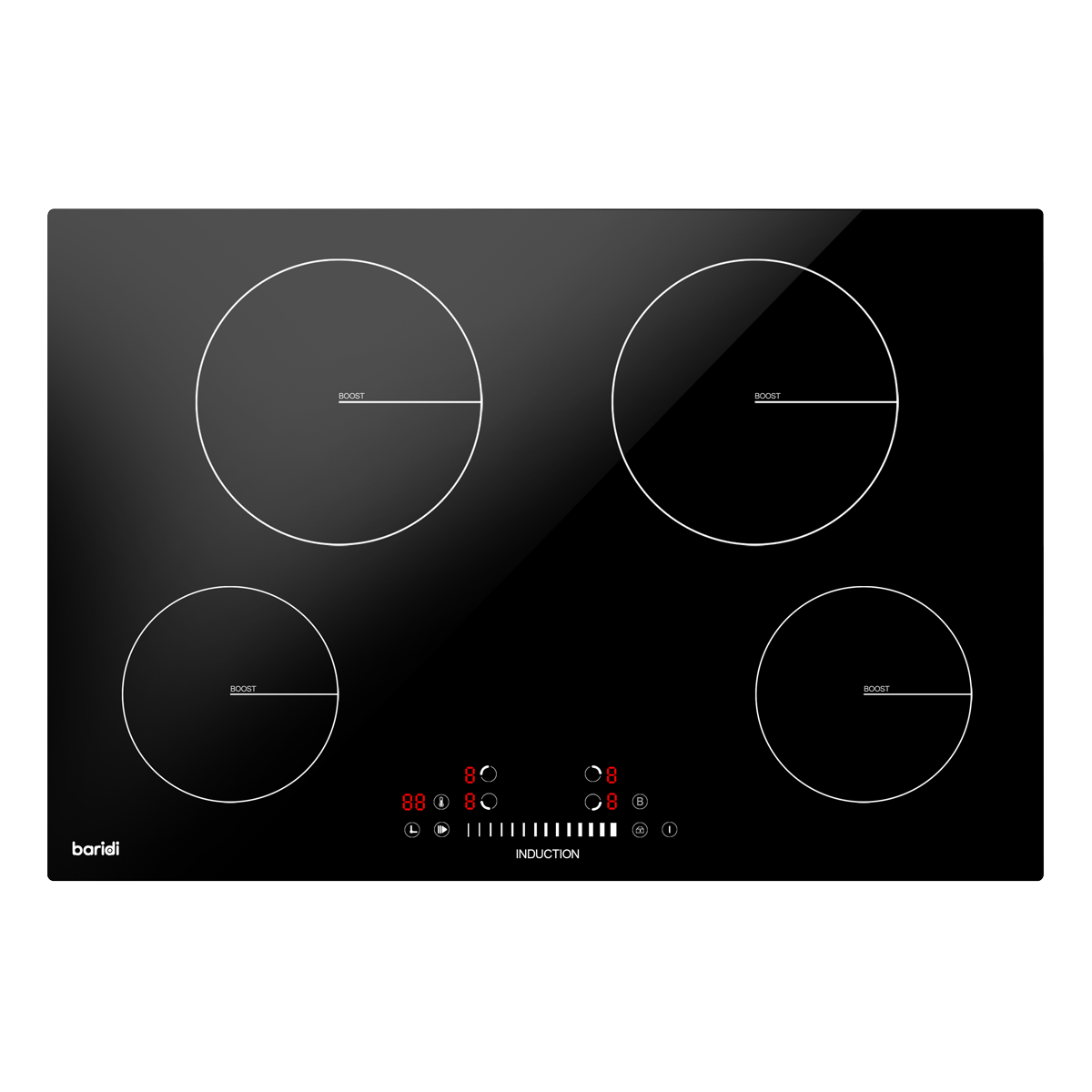 Baridi Built-in Induction Hob 77cm, 4 Cooking Zones, Black (DH179)