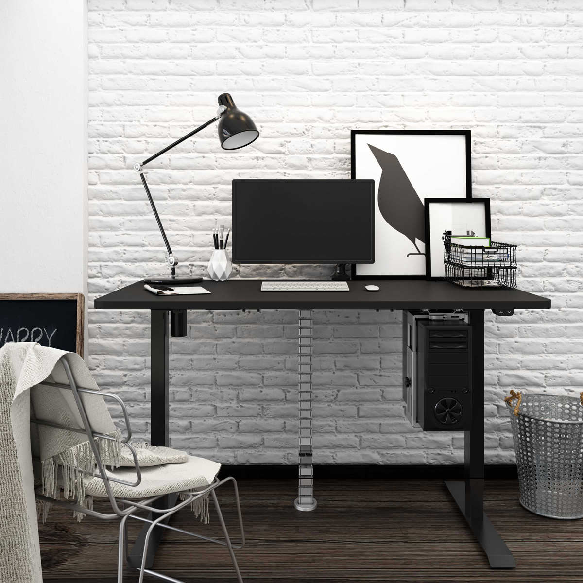 Dellonda Single Motor Adjustable Desk Frame with Controls, Black (DH17) (Factory Refurbished A)