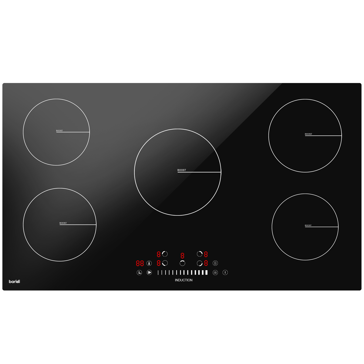 Baridi Built-in Induction Hob 90cm, 5 Cooking Zones, Black (DH180)