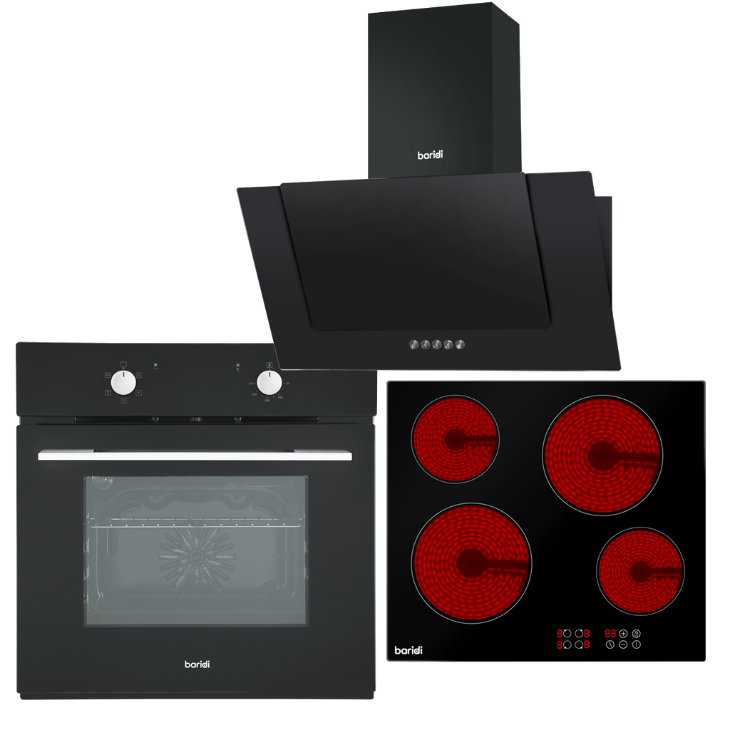 Baridi Angled Cooker Hood, Fan-Assisted Oven & Ceramic Hob 60cm (DH186)