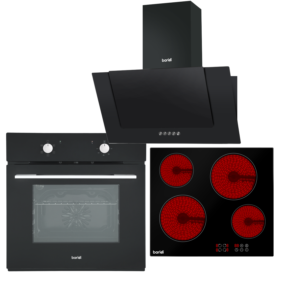 Baridi Angled Cooker Hood, Fan-Assisted Oven & Ceramic Hob 60cm (DH186)