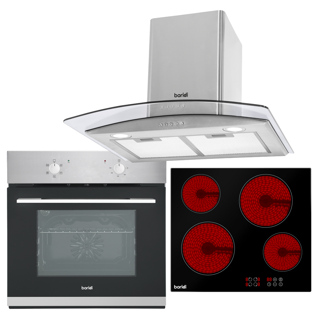 Baridi Curved Cooker Hood, Fan-Assisted Oven & Ceramic Hob 60cm (DH187)