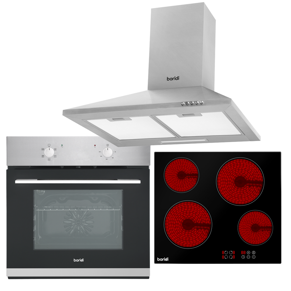 Baridi Chimney Cooker Hood, Fan-Assisted Oven & Ceramic Hob 60cm (DH188)