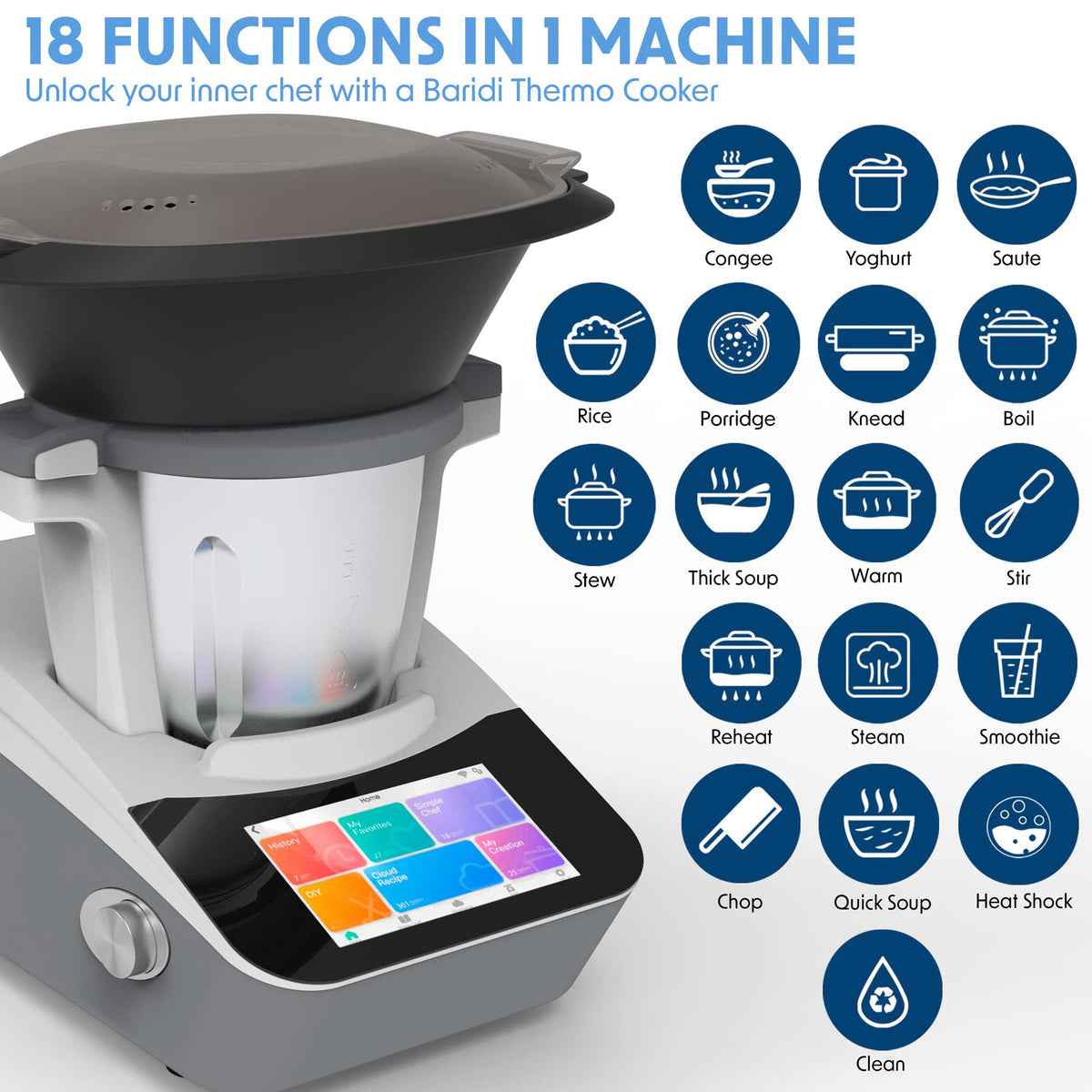 Baridi Smart Thermo-Cooker, 18 Preset Functions, 7” Touchscreen (DH189) (Factory Refurbished A)