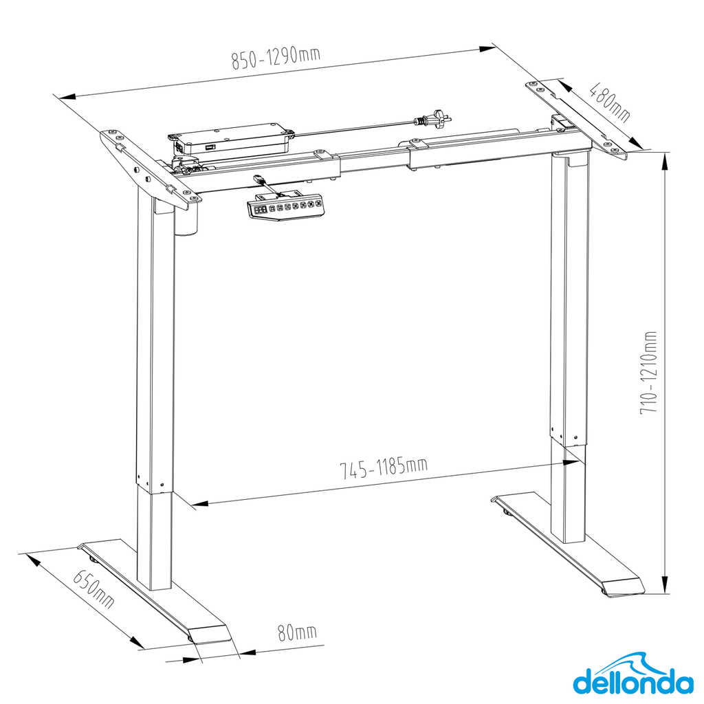 Dellonda Single Motor Adjustable Desk Frame with Digital Controls, Black (DH18)