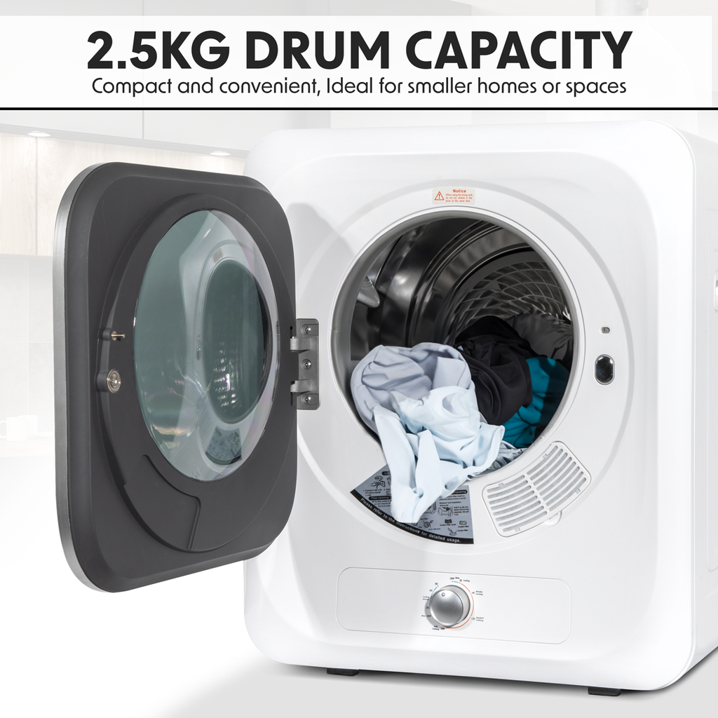 Baridi Tabletop Tumble Dryer with Controls, 2.5kg Capacity, White (DH192)
