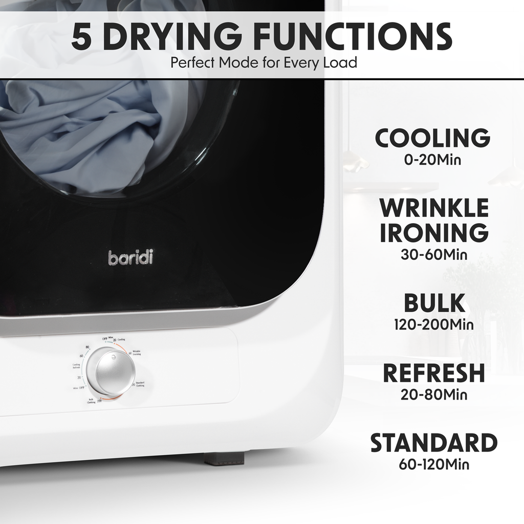 Baridi Tabletop Tumble Dryer with Controls, 2.5kg Capacity, White (DH192)