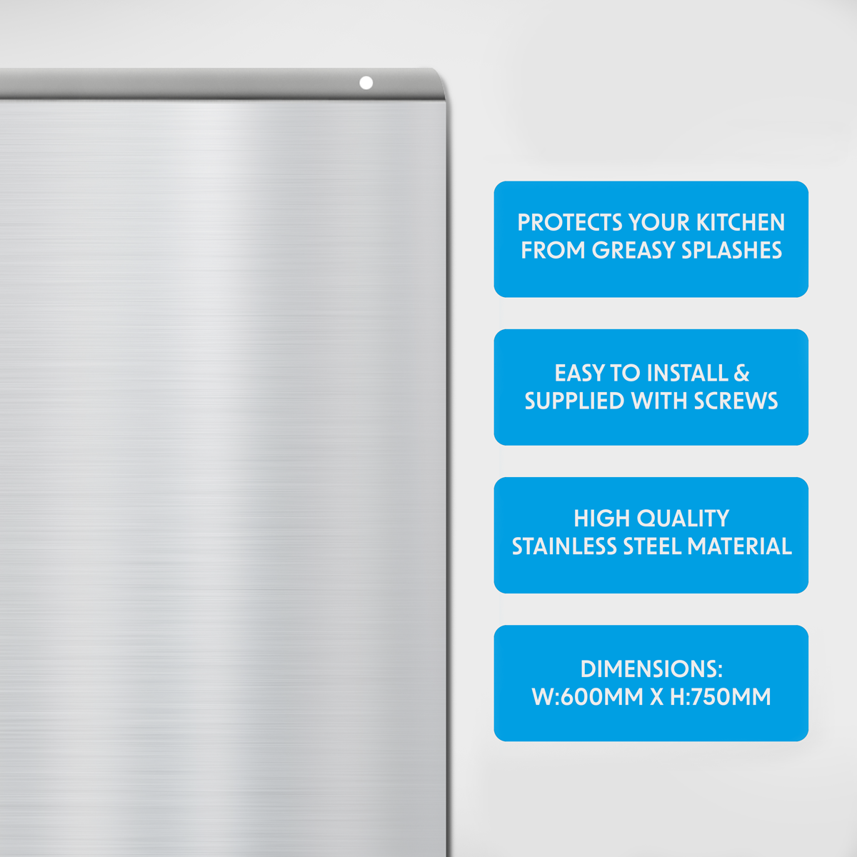 Baridi Chimney Style Cooker Hood with Splashback 60cm, Stainless Steel (DH207)