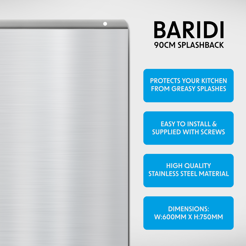 Baridi Chimney Style Cooker Hood with Splashback 90cm, Stainless Steel (DH211)
