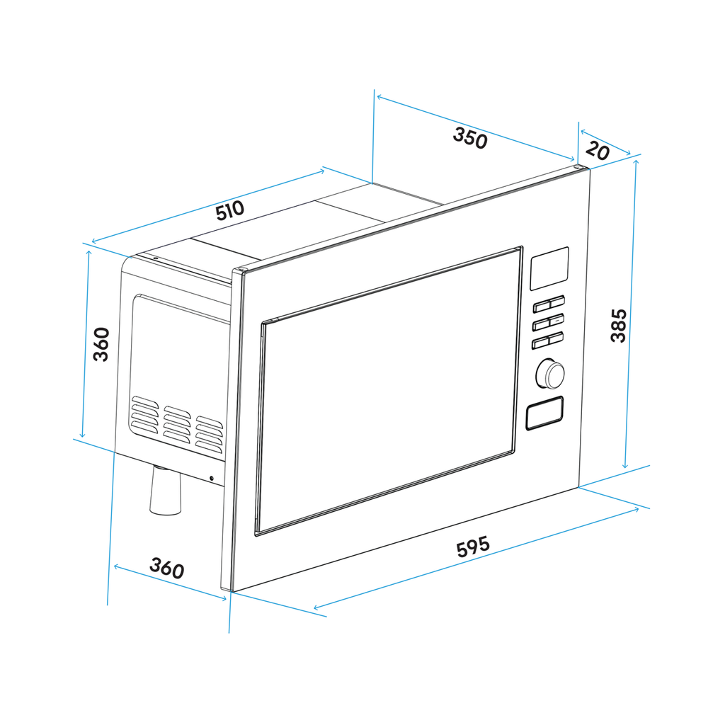 Baridi Built-in Microwave Oven with Grill, 25L Capacity, Stainless Steel (DH197)