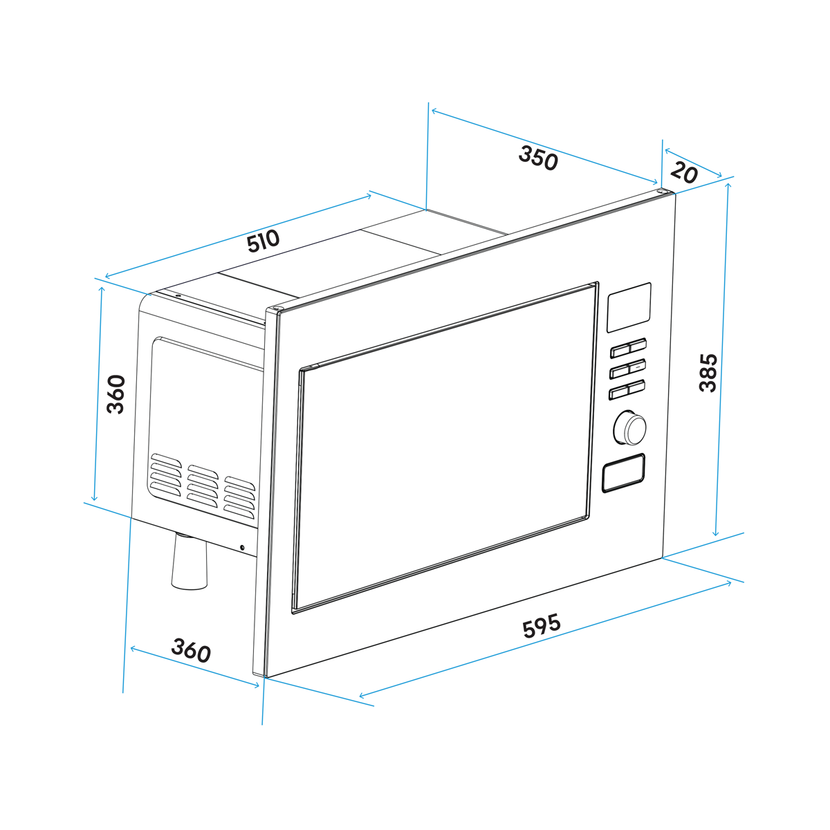 Baridi Built-in Microwave Oven with Grill, 25L Capacity, Stainless Steel (DH197)