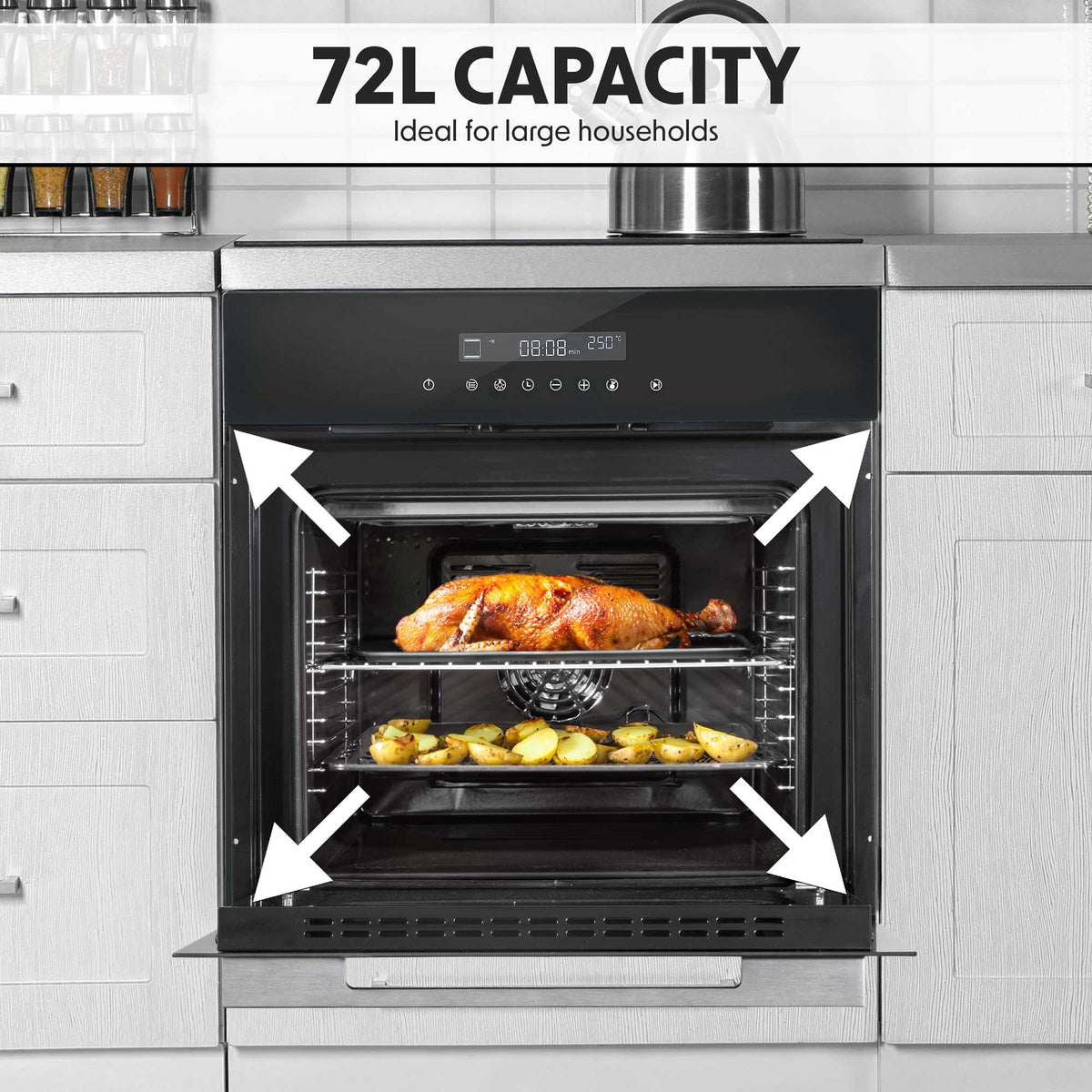 Baridi Built-in Fan-Assisted Oven 60cm, 72L Capacity, Black (DH199) (Factory Refurbished A)