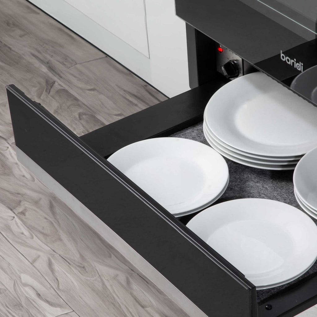 Baridi Built-in Warming Drawer 60cm, Black/Stainless Steel (DH202)