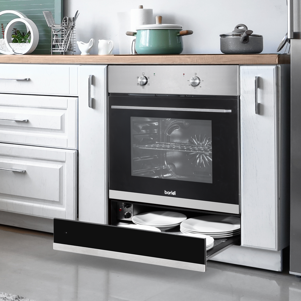 Baridi Built-in Warming Drawer 60cm, Black/Stainless Steel (DH202)
