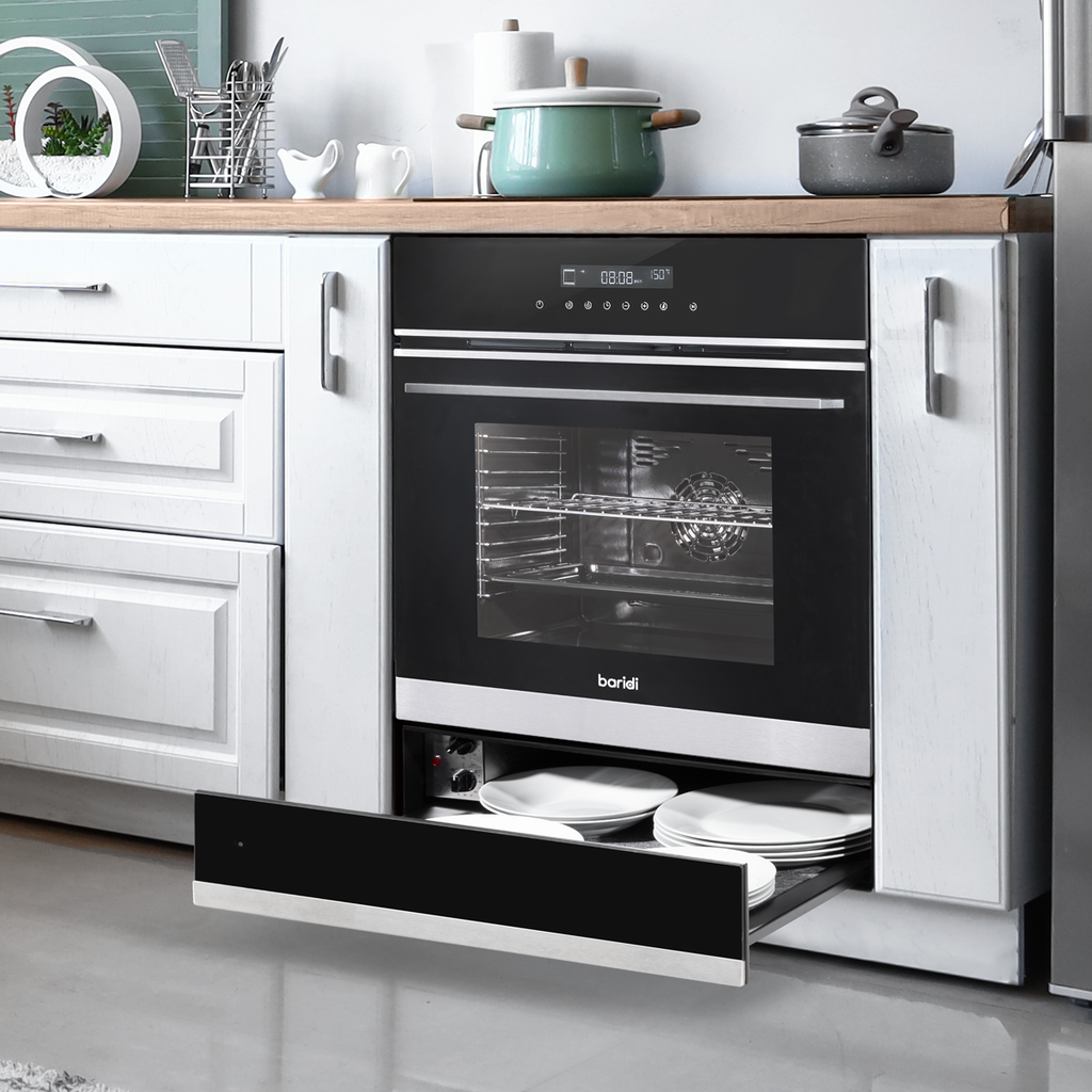 Baridi Built-in Warming Drawer 60cm, Black/Stainless Steel (DH202)