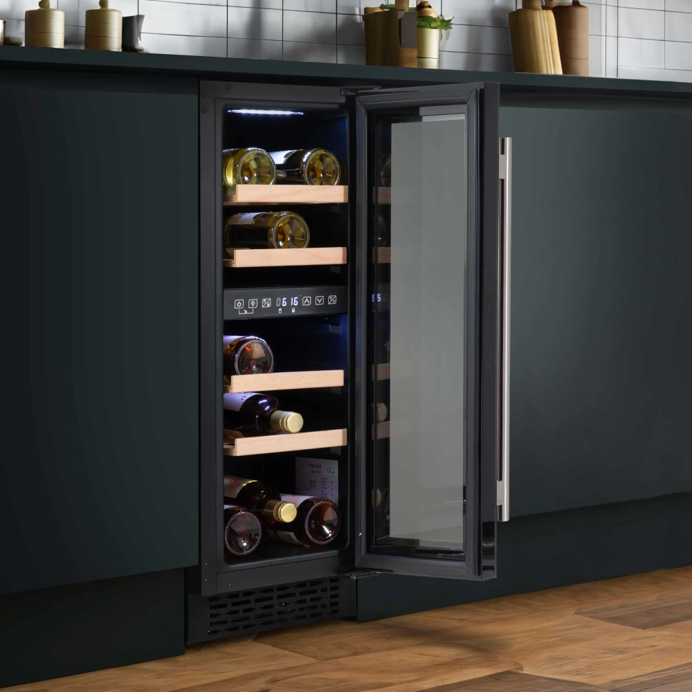 Baridi DH204 Dual Zone Built-In Slim Wine Fridge Cooler with Digital Touchscreen Controls & LED Light, 17 Bottle Capacity, Black