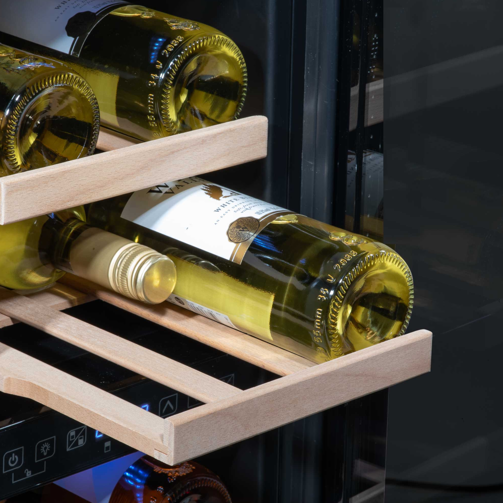 Baridi DH204 Dual Zone Built-In Slim Wine Fridge Cooler with Digital Touchscreen Controls & LED Light, 17 Bottle Capacity, Black