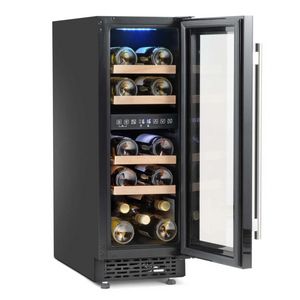 Baridi DH204 Dual Zone Built-In Slim Wine Fridge Cooler with Digital Touchscreen Controls & LED Light, 17 Bottle Capacity, Black