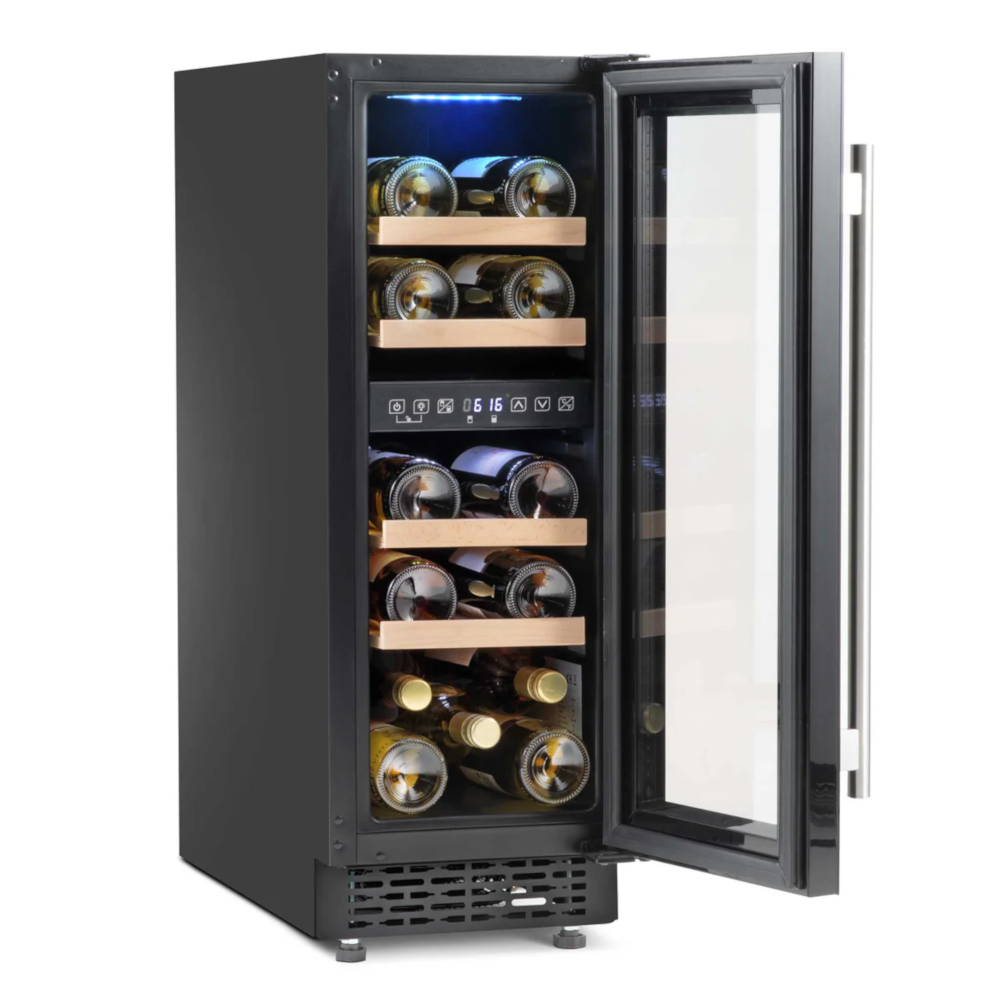 Baridi DH204 Dual Zone Built-In Slim Wine Fridge Cooler with Digital Touchscreen Controls & LED Light, 17 Bottle Capacity, Black