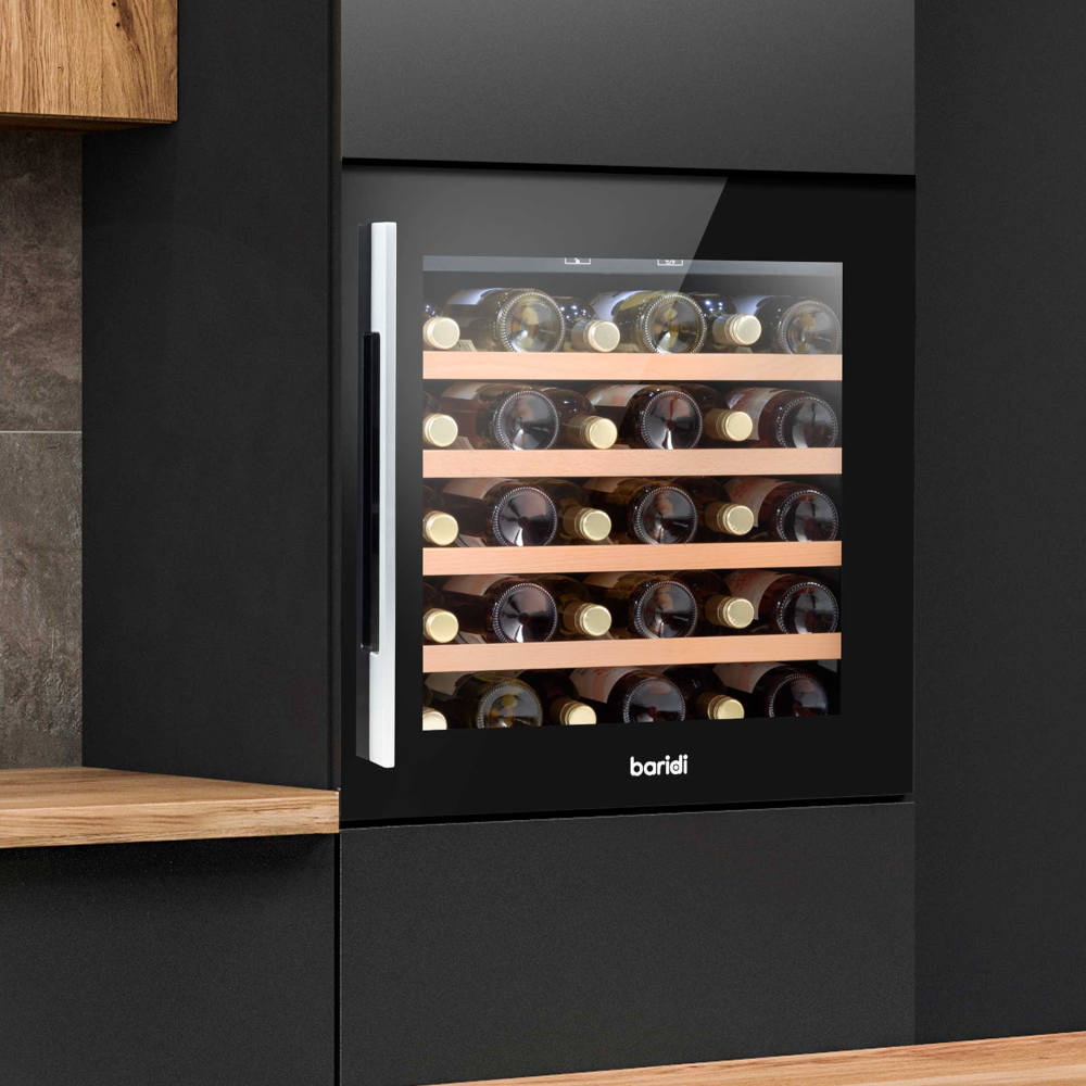 Baridi DH206 Built-In Wine Fridge Cooler with Digital Touchscreen Controls & LED Light, 36 Bottle Capacity, Black