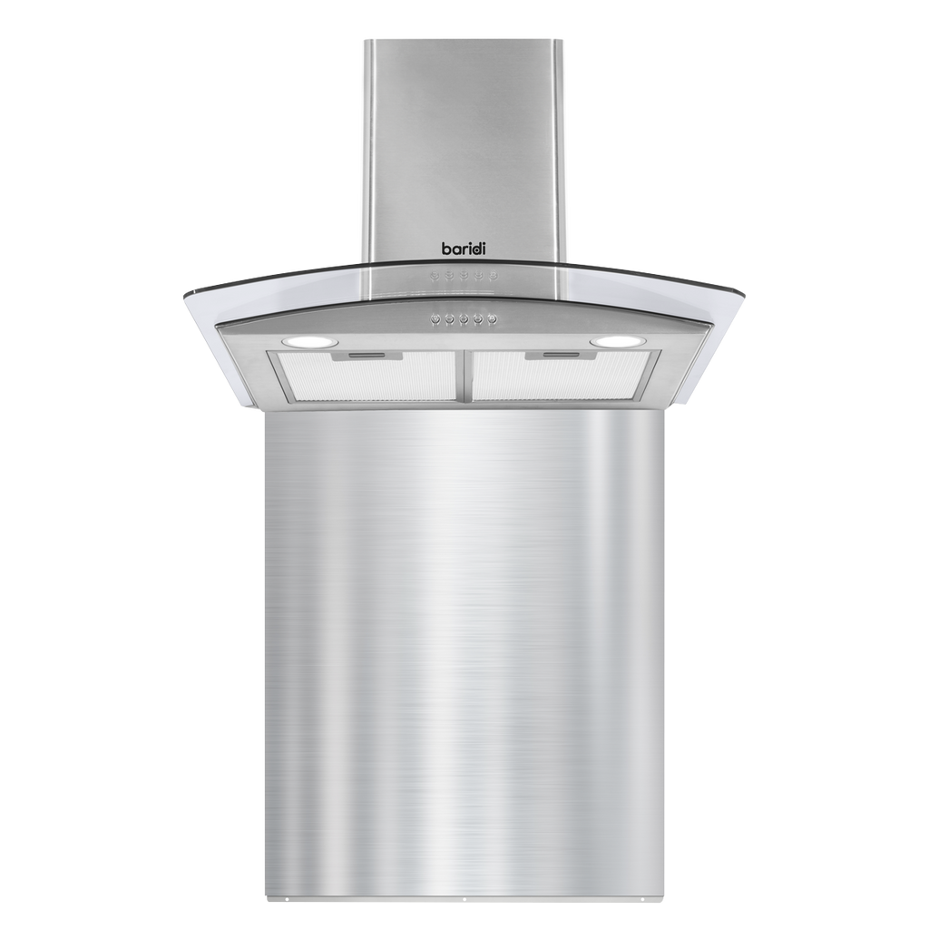 Baridi Curved Glass Cooker Hood with Splashback 60cm, Stainless Steel (DH208)