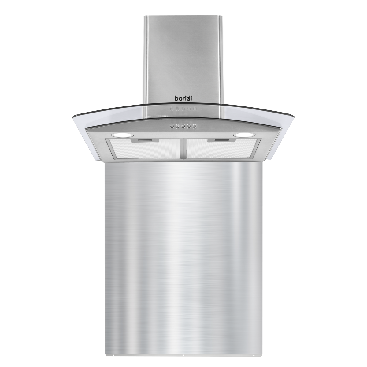 Baridi Curved Glass Cooker Hood with Carbon Filters, LED Lights & Splashback 60cm - Stainless Steel