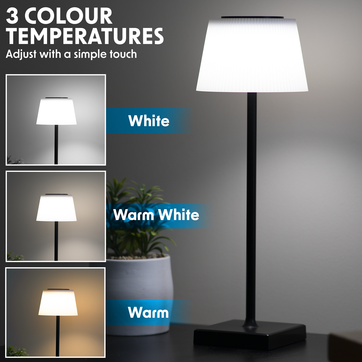 Dellonda Rechargeable Table Lamp, RGB Colours, Black (DH212)