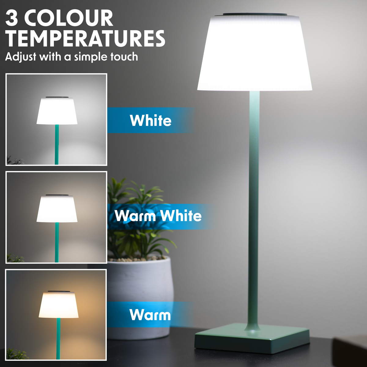 Dellonda Rechargeable Table Lamp, RGB Colours, Green (DH214)
