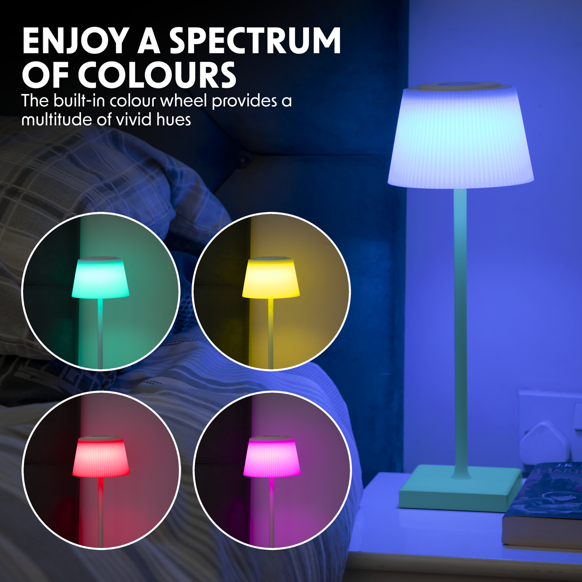 Dellonda Rechargeable Table Lamp, RGB Colours, Green (DH214)