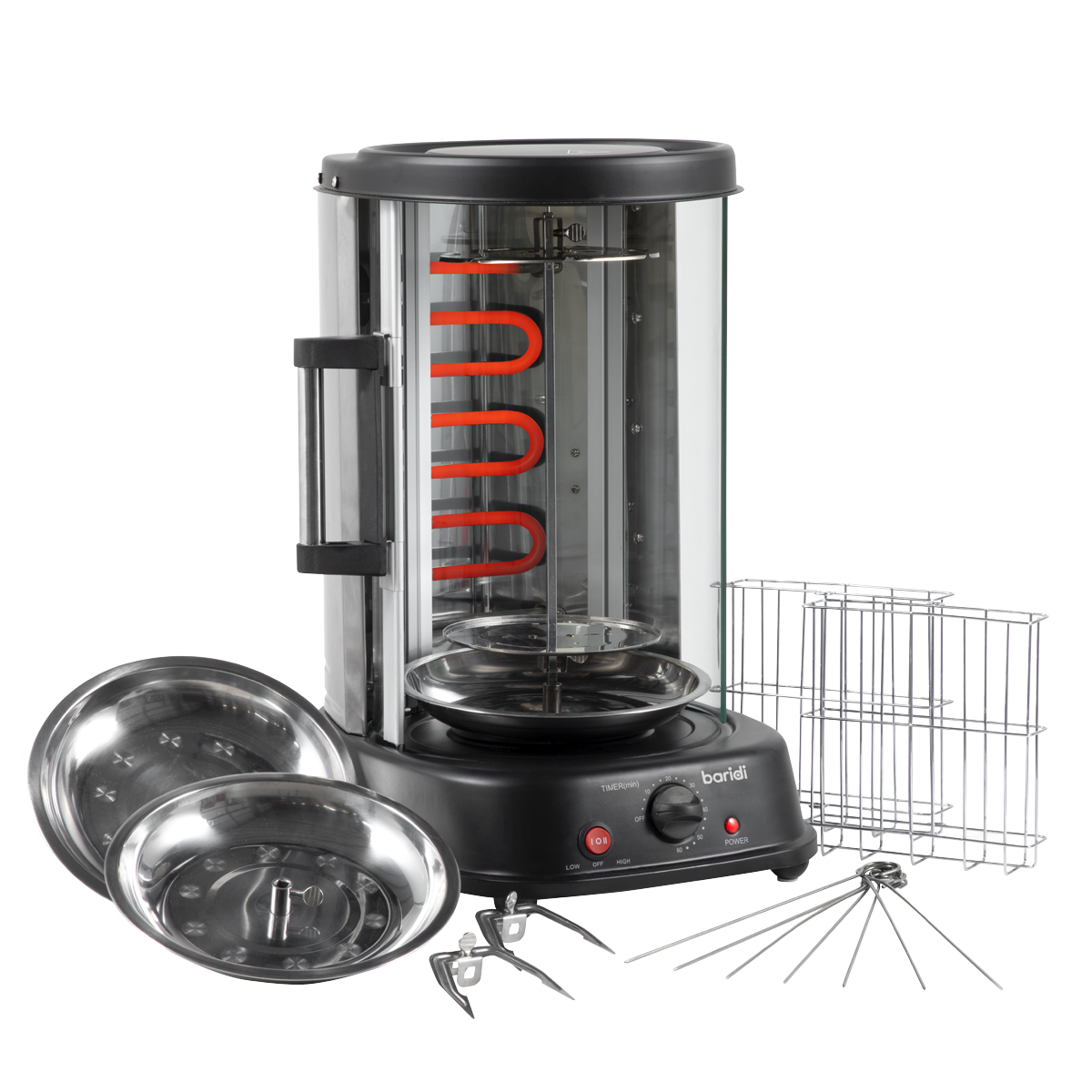 Baridi Vertical Rotisserie Smokeless Grill, 21L Capacity, Black (DH216) (Factory Refurbished B)
