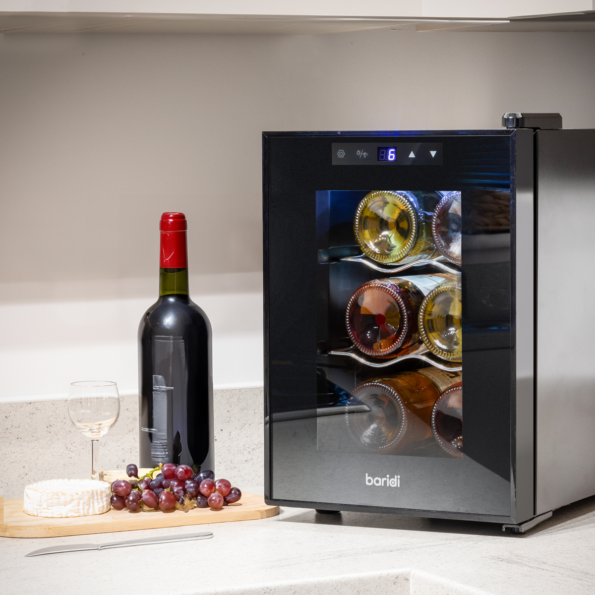 Baridi Wine Cooler Fridge, 6 Bottle, Black (DH217) (Factory Refurbished A)