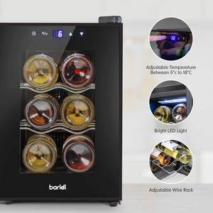 Baridi DH217 Table Top Freestanding Wine Cooler Fridge with Digital Touchscreen Controls, LED Light, 6 Bottle Capacity, Black