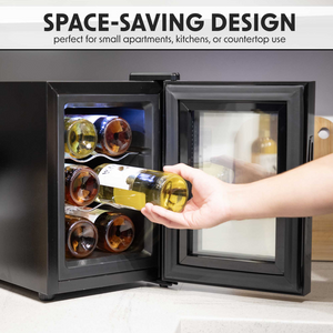 Baridi DH217 Table Top Freestanding Wine Cooler Fridge with Digital Touchscreen Controls, LED Light, 6 Bottle Capacity, Black