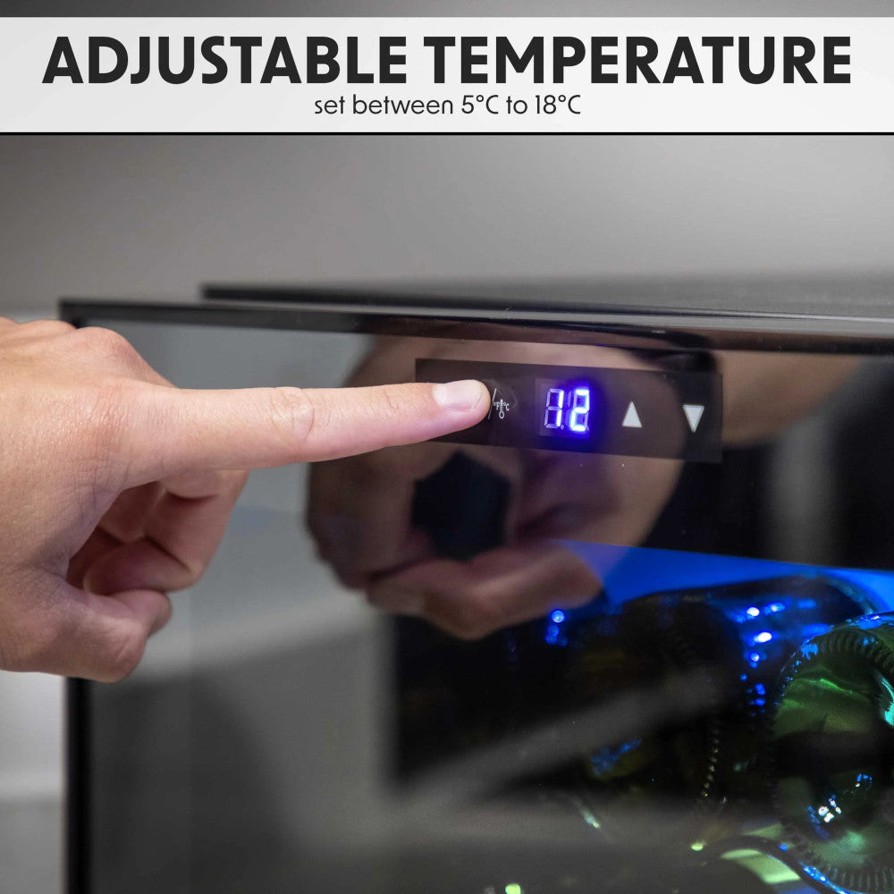 Baridi DH218 Table Top Freestanding Wine Cooler Fridge with Digital Touchscreen Controls, LED Light, 8 Bottle Capacity, Black