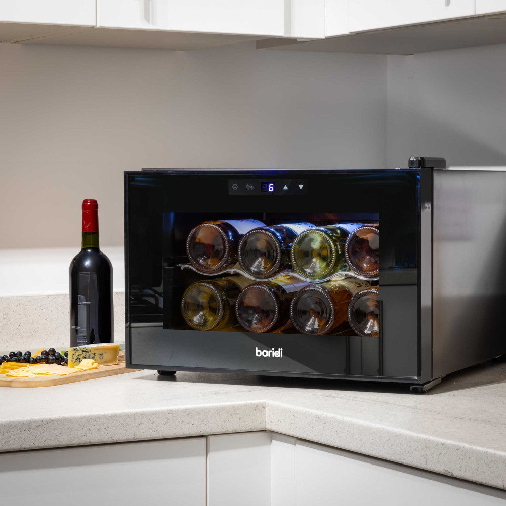 Baridi DH218 Table Top Freestanding Wine Cooler Fridge with Digital Touchscreen Controls, LED Light, 8 Bottle Capacity, Black